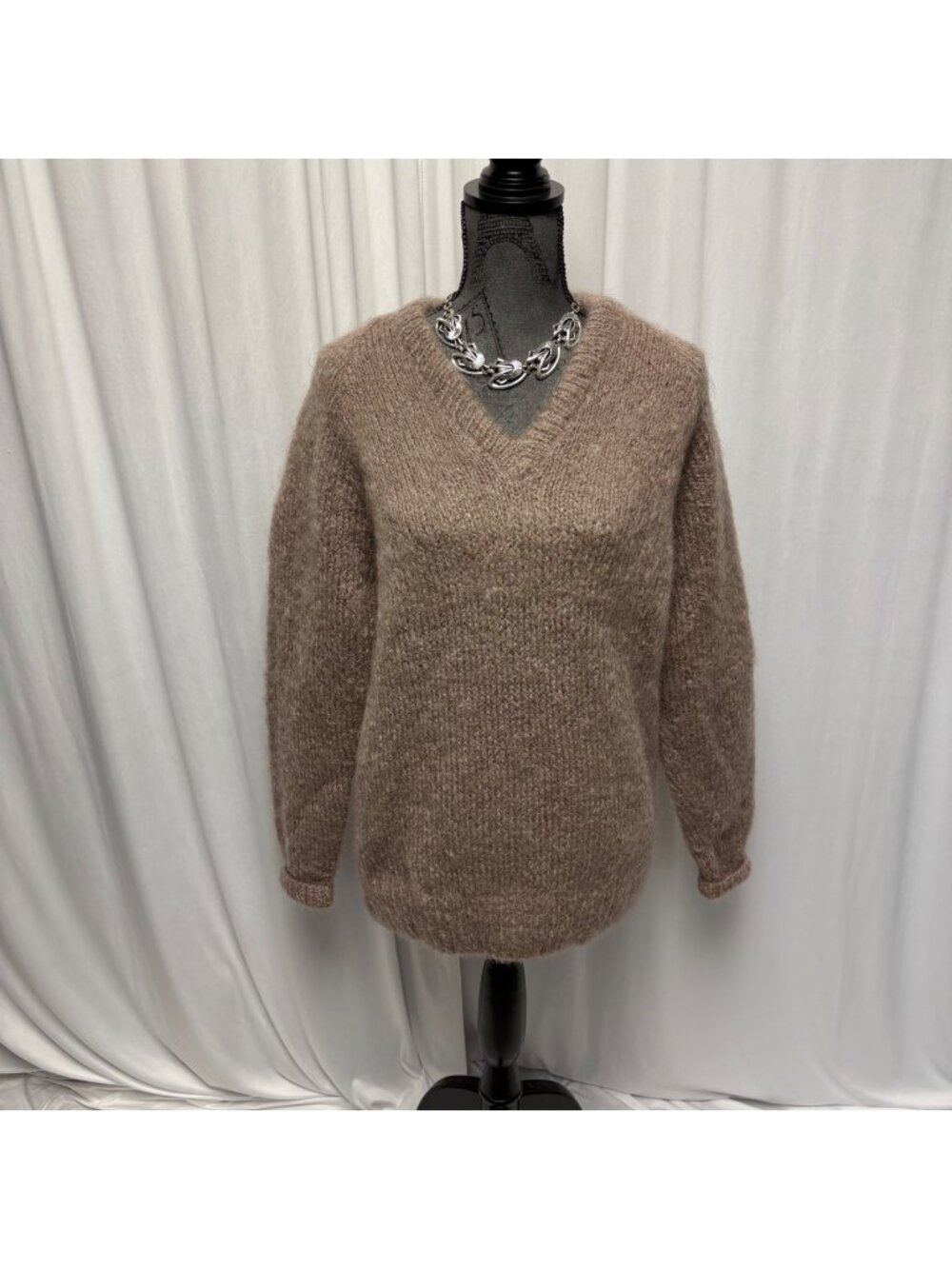 Antartex Mohair Wool Sweater Womens Medium V Neck Brown Fuzzy Hand Knit Scotland